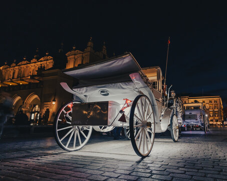 Carriage on the Main Square  in Krakow, night view