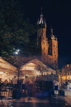 St. Mary Basilica, old town by night Krakow, Poland