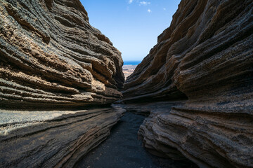 Las Grietas - volcanic fissure formed on the slopes of Montana Blanca. Lanzarote, Canary Islands....