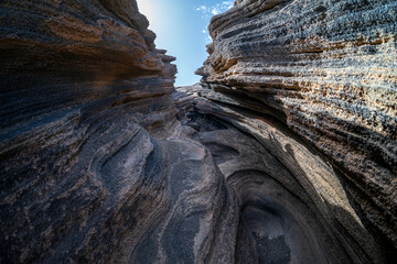 Las Grietas - volcanic fissure formed on the slopes of Montana Blanca. Lanzarote, Canary Islands....
