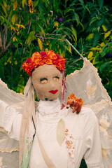 Fototapeta na wymiar Handmade mannequin dressed as an angel