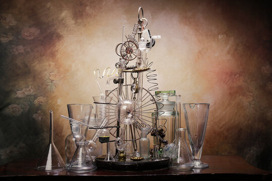  Artista del ferro, vetri e provette da laboratorio per l'inventore delle bevande, con valvole nixie e calendario 2022