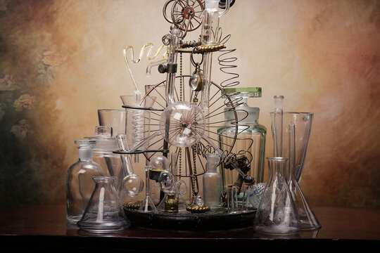  Artista del ferro, vetri e provette da laboratorio per l'inventore delle bevande, con valvole nixie e calendario 2022