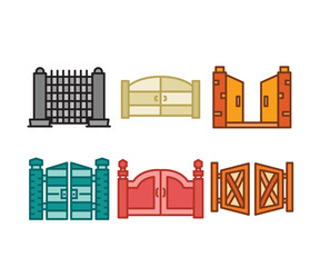 house gate and fence icons set illustration