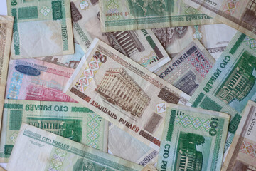 Fototapeta na wymiar Belarusian money. Belorussian rubles. The old currency of Belarus.