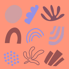 Fototapeta premium Set of universal icons in boho style for design and printing in pastel colors. Simple vector icons: dots, lines, arcs, spots, etc.