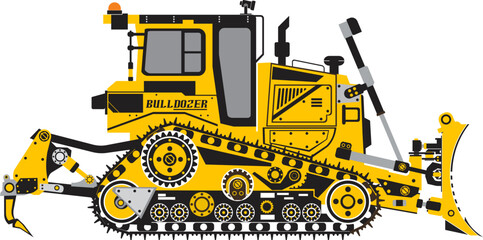Obraz premium Bulldozer or Dozer with tractor-driven machine vector