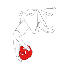 Aesthetic hands, minimalistic line art, isolated, plants, apple