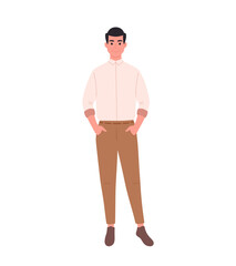 Modern adult man in casual or office outfit. Stylish fashionable look. Office worker or teacher. Hand drawn vector illustration