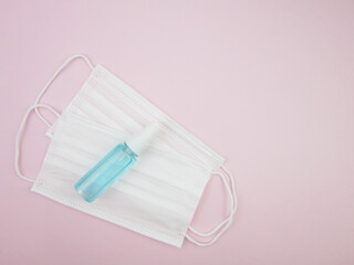     Surgical mask and hand sanitizer gel for prevention of coronavirus corona virus, hand hygiene spread protection. 