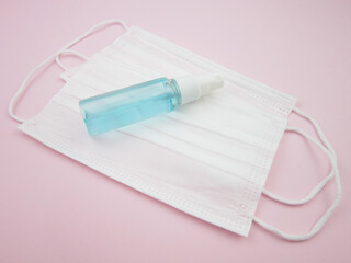  Surgical mask and hand sanitizer gel for prevention of coronavirus corona virus, hand hygiene spread protection.             