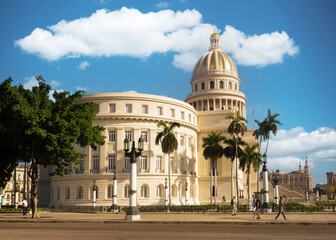 Capitol of havana lateral view against the blue sky at the morning