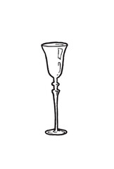 vector black and white image of a wine glass in doodle style, coloring book, for tag, sticker, postcard, wish, icon