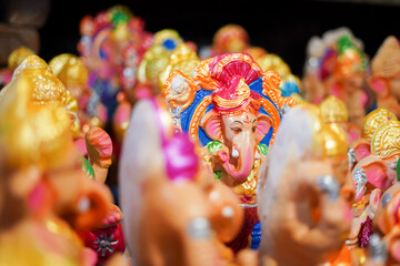 Many Lord Ganesha (also known as Ganpati in hindi) idols kept in a shop before Ganesh Chaturthi 