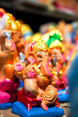 Many Lord Ganesha (also known as Ganpati in hindi) idols kept in a shop before Ganesh Chaturthi 