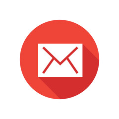 Email icon with long shadow style. Envelope symbol. Vector illustration.