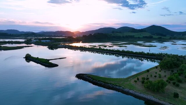 Aerial view of the Santo&ntilde;a, Victoria, Noja and Joyel Marshes. Santona. Cantabrian Sea, Cantabria, Spain, Europe