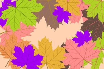 Fototapeta premium Herbstlicher Hintergrund mit Ahornblättern in Trendfarben, fallendes Herbstlaub