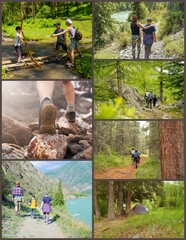 photo collage of a family on a hike
