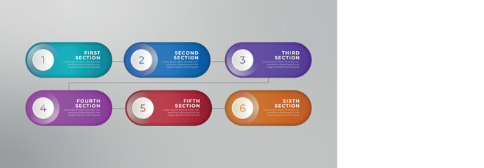 Six Step Infographics template for business, education, web design, banners, brochures, flyers, catalogue. Vector illustration.