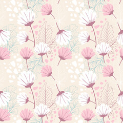 Obraz premium Abstract Floral seamless pattern in boho organic hand drawn style