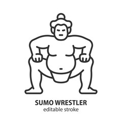 Sumo wrestler line icon. Sumo fighter vector sign. Japan national sport. Editable stroke.