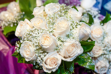 Bridal bouquet. Bouquet of flowers for a wedding. Pink flowers. The bride's bouquet.