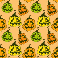 Halloween seamless pumpkins and witch hat and ghost pattern for fabrics and wrapping paper and clothes print