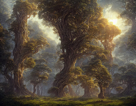Beautiful fantasy giant prehistoric trees