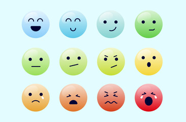 Mood faces - Emoji icons with different mood, happy, smiling, irritated and sad. Vector illustration