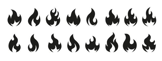 Black flame icons - Collection of fire and flames design elements on white background