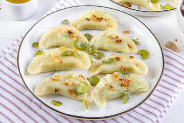  Homemade dumplings stuffed with broad beans. Vegetarian version of dumplings