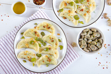  Homemade dumplings stuffed with broad beans. Vegetarian version of dumplings
