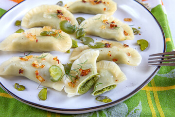  Homemade dumplings stuffed with broad beans. Vegetarian version of dumplings