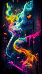 Fototapeta na wymiar Abstract smoke multicolored on black background. A wall splattered with colored paint, surrounded by colored smoke. Perfect for phone wallpaper or for posters