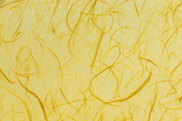 表面に細い繊維の模様が浮き出た黄色の壁紙
