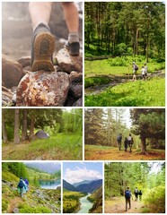 collage with images of a hiking 