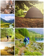 collage of photos with hiking in the mountains