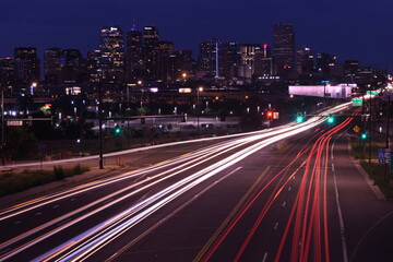 Denver skyline and Colfax Avenue