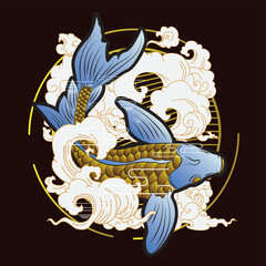 koi is mean golden fish design logo for sukajan which in Japanese means a traditional cloth or t-shirt with digital hand drawn Embroidery Men T-shirts Casual Short Sleeve Hip Hop T Shirt Streetwear