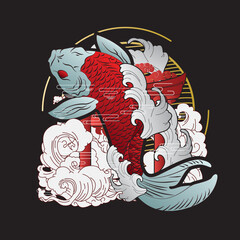 koi is mean golden fish design logo for sukajan which in Japanese means a traditional cloth or t-shirt with digital hand drawn Embroidery Men T-shirts Casual Short Sleeve Hip Hop T Shirt Streetwear