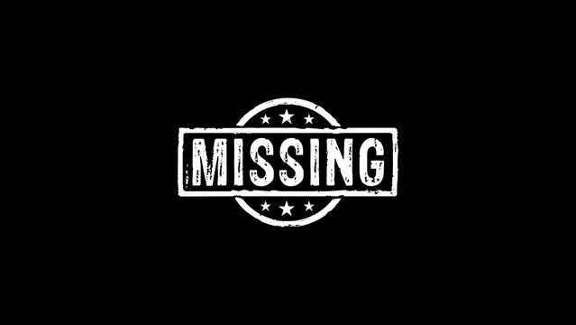 Missing stamp and hand stamping impact isolated animation. Disappeared warning 3D rendered concept. Alpha matte channel.