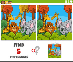 differences game with cartoon animal characters