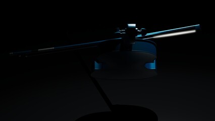 Fototapeta premium Metallic blue classic violin on black planes under spot lighting background. 3D sketch design and illustration. 3D high quality rendering.