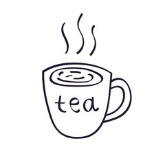 Hot tea drink cup isolated hand drawn doodle line sketch vector illustration