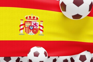 Spain Flag with Ball. Football 2022 Minimal 3D Render Illustration