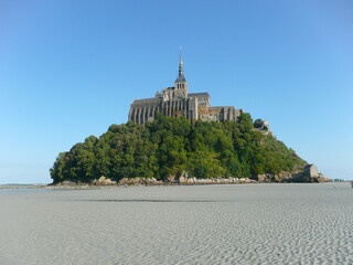 Panorama of Mont Saint Michele abbey in a beautiful summer day, France