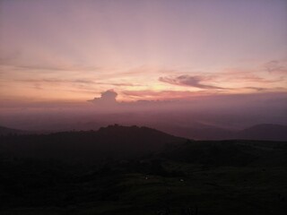 Beautiful aerial shot of mountain in Philippines with sunrise