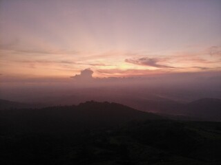 Beautiful aerial shot of mountain in Philippines with sunrise