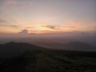 Beautiful aerial shot of mountain in Philippines with sunrise